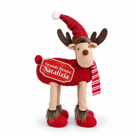 Großes Weihnachtsrentier 63 cm aus weichem Plüsch – Weihnachtsdekoration mit beschwerten Beinen | 4 Farben