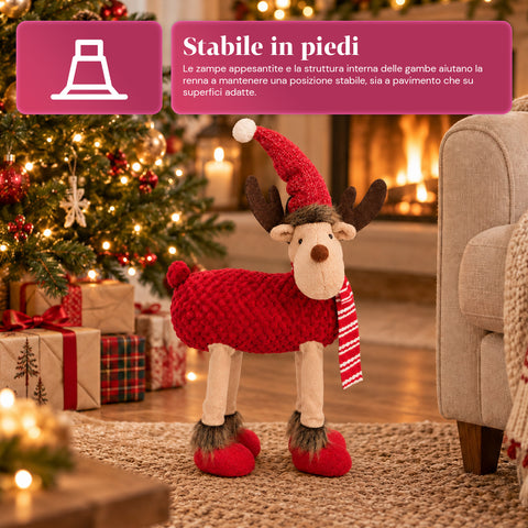 Großes Weihnachtsrentier 63 cm aus weichem Plüsch – Weihnachtsdekoration mit beschwerten Beinen | 4 Farben