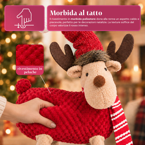 Großes Weihnachtsrentier 63 cm aus weichem Plüsch – Weihnachtsdekoration mit beschwerten Beinen | 4 Farben
