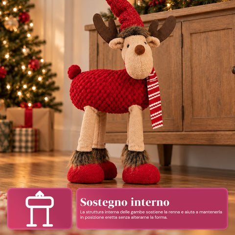Großes Weihnachtsrentier 63 cm aus weichem Plüsch – Weihnachtsdekoration mit beschwerten Beinen | 4 Farben