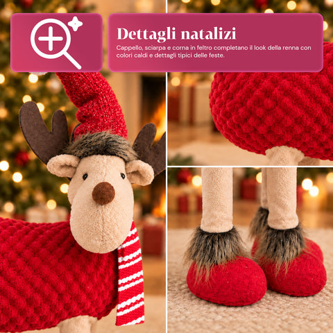 Großes Weihnachtsrentier 63 cm aus weichem Plüsch – Weihnachtsdekoration mit beschwerten Beinen | 4 Farben