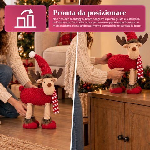 Großes Weihnachtsrentier 63 cm aus weichem Plüsch – Weihnachtsdekoration mit beschwerten Beinen | 4 Farben