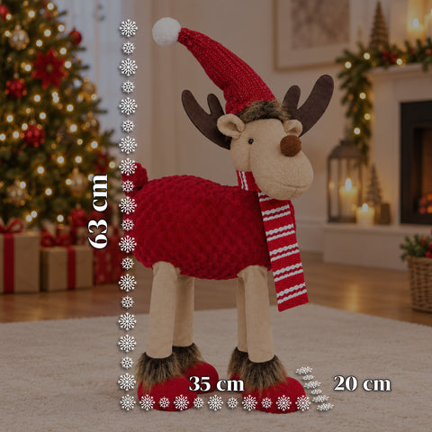 Großes Weihnachtsrentier 63 cm aus weichem Plüsch – Weihnachtsdekoration mit beschwerten Beinen | 4 Farben