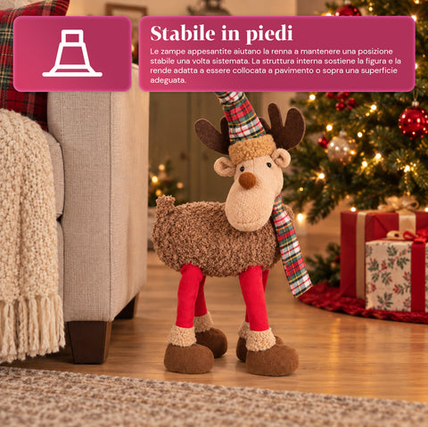 Großes Weihnachtsrentier 63 cm aus weichem Plüsch – Weihnachtsdekoration mit beschwerten Beinen | 4 Farben
