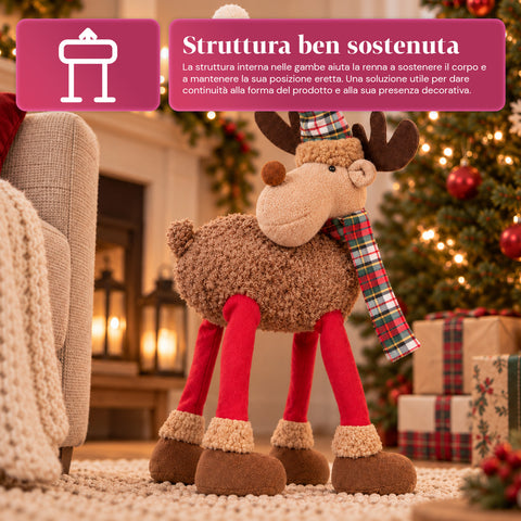 Großes Weihnachtsrentier 63 cm aus weichem Plüsch – Weihnachtsdekoration mit beschwerten Beinen | 4 Farben