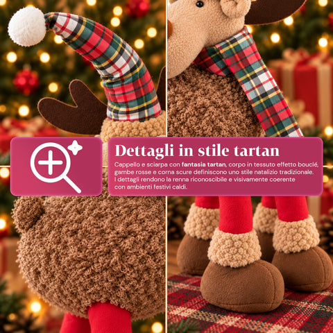 Großes Weihnachtsrentier 63 cm aus weichem Plüsch – Weihnachtsdekoration mit beschwerten Beinen | 4 Farben
