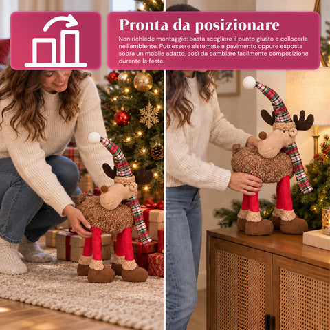 Großes Weihnachtsrentier 63 cm aus weichem Plüsch – Weihnachtsdekoration mit beschwerten Beinen | 4 Farben
