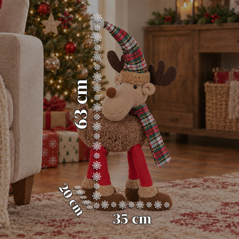 Großes Weihnachtsrentier 63 cm aus weichem Plüsch – Weihnachtsdekoration mit beschwerten Beinen | 4 Farben