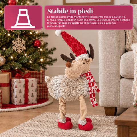 Großes Weihnachtsrentier 63 cm aus weichem Plüsch – Weihnachtsdekoration mit beschwerten Beinen | 4 Farben