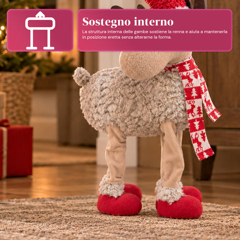 Großes Weihnachtsrentier 63 cm aus weichem Plüsch – Weihnachtsdekoration mit beschwerten Beinen | 4 Farben