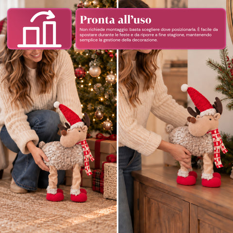 Großes Weihnachtsrentier 63 cm aus weichem Plüsch – Weihnachtsdekoration mit beschwerten Beinen | 4 Farben
