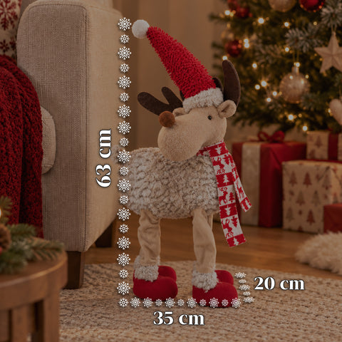 Großes Weihnachtsrentier 63 cm aus weichem Plüsch – Weihnachtsdekoration mit beschwerten Beinen | 4 Farben
