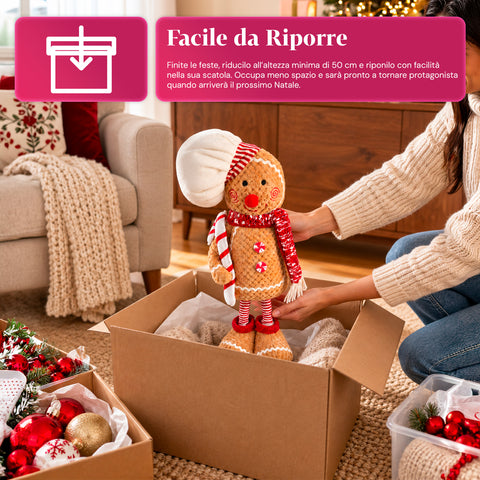 Ausziehbarer Weihnachtslebkuchenmann 50-80 cm, Weihnachtsdekoration aus Plüsch mit Teleskopbeinen, 2 Varianten