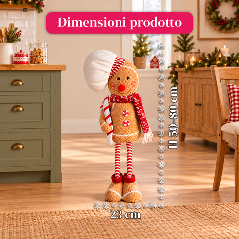 Ausziehbarer Weihnachtslebkuchenmann 50-80 cm, Weihnachtsdekoration aus Plüsch mit Teleskopbeinen, 2 Varianten