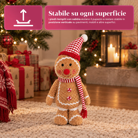 Lebkuchenmann Ginger aus Plüsch 30 und 40 cm – Weihnachtsdekoration mit Kochmütze oder Weihnachtsmütze