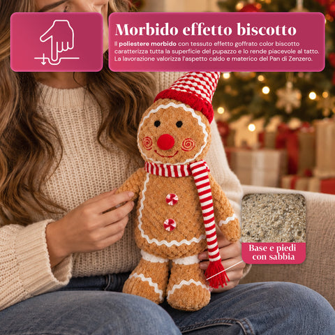 Lebkuchenmann Ginger aus Plüsch 30 und 40 cm – Weihnachtsdekoration mit Kochmütze oder Weihnachtsmütze