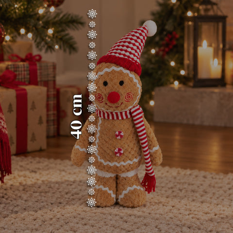 Lebkuchenmann Ginger aus Plüsch 30 und 40 cm – Weihnachtsdekoration mit Kochmütze oder Weihnachtsmütze
