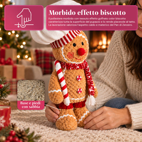 Lebkuchenmann Ginger aus Plüsch 30 und 40 cm – Weihnachtsdekoration mit Kochmütze oder Weihnachtsmütze