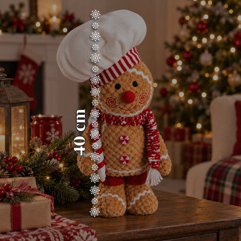 Lebkuchenmann Ginger aus Plüsch 30 und 40 cm – Weihnachtsdekoration mit Kochmütze oder Weihnachtsmütze