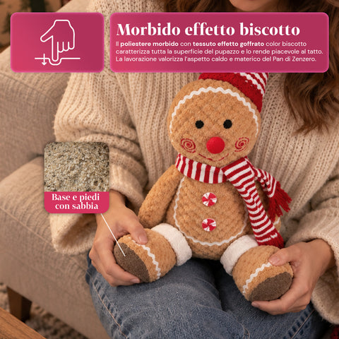 Lebkuchenmann Ginger aus Plüsch 30 und 40 cm – Weihnachtsdekoration mit Kochmütze oder Weihnachtsmütze