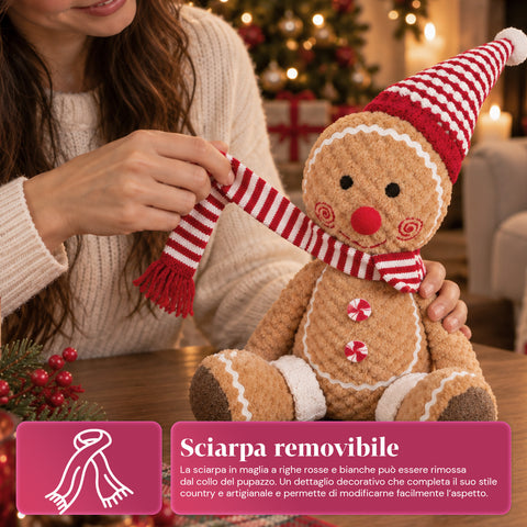 Lebkuchenmann Ginger aus Plüsch 30 und 40 cm – Weihnachtsdekoration mit Kochmütze oder Weihnachtsmütze