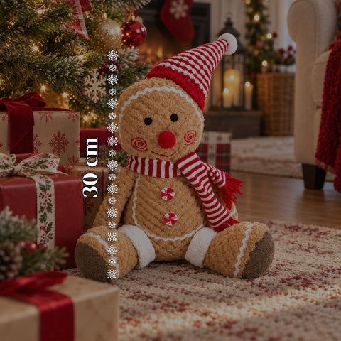 Lebkuchenmann Ginger aus Plüsch 30 und 40 cm – Weihnachtsdekoration mit Kochmütze oder Weihnachtsmütze