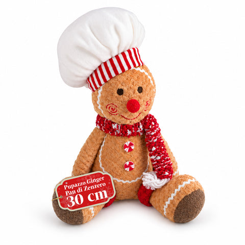 Lebkuchenmann Ginger aus Plüsch 30 und 40 cm – Weihnachtsdekoration mit Kochmütze oder Weihnachtsmütze