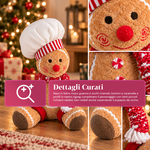 Lebkuchenmann Ginger aus Plüsch 30 und 40 cm – Weihnachtsdekoration mit Kochmütze oder Weihnachtsmütze
