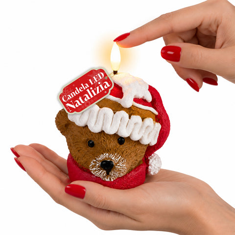 Batteriebetriebene LED-Weihnachtskerze in 3 Varianten – Weihnachtsmann mit Baum, Teddybär und Bärengesicht, realistisch wirkende Flamme, Weihnachtsdekoration