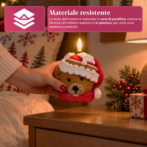 Batteriebetriebene LED-Weihnachtskerze in 3 Varianten – Weihnachtsmann mit Baum, Teddybär und Bärengesicht, realistisch wirkende Flamme, Weihnachtsdekoration