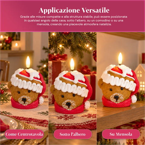 Batteriebetriebene LED-Weihnachtskerze in 3 Varianten – Weihnachtsmann mit Baum, Teddybär und Bärengesicht, realistisch wirkende Flamme, Weihnachtsdekoration