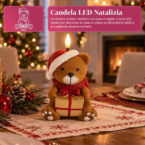 Batteriebetriebene LED-Weihnachtskerze in 3 Varianten – Weihnachtsmann mit Baum, Teddybär und Bärengesicht, realistisch wirkende Flamme, Weihnachtsdekoration