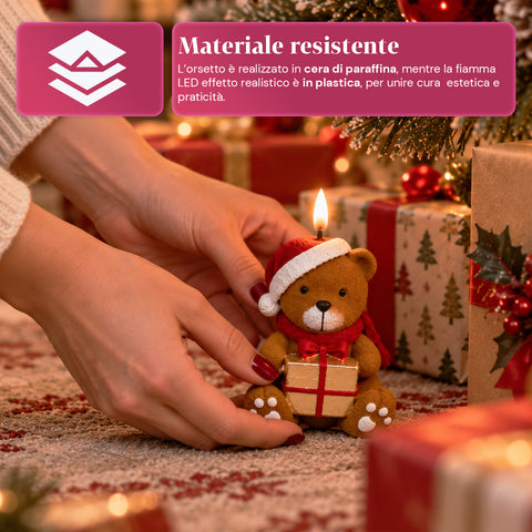 Batteriebetriebene LED-Weihnachtskerze in 3 Varianten – Weihnachtsmann mit Baum, Teddybär und Bärengesicht, realistisch wirkende Flamme, Weihnachtsdekoration
