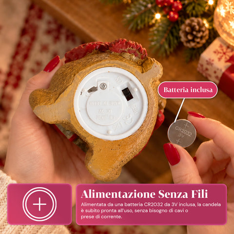 Batteriebetriebene LED-Weihnachtskerze in 3 Varianten – Weihnachtsmann mit Baum, Teddybär und Bärengesicht, realistisch wirkende Flamme, Weihnachtsdekoration