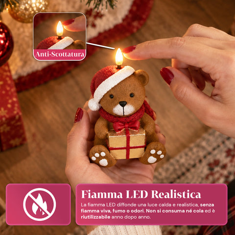 Batteriebetriebene LED-Weihnachtskerze in 3 Varianten – Weihnachtsmann mit Baum, Teddybär und Bärengesicht, realistisch wirkende Flamme, Weihnachtsdekoration