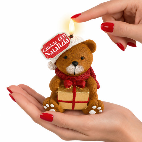Batteriebetriebene LED-Weihnachtskerze in 3 Varianten – Weihnachtsmann mit Baum, Teddybär und Bärengesicht, realistisch wirkende Flamme, Weihnachtsdekoration