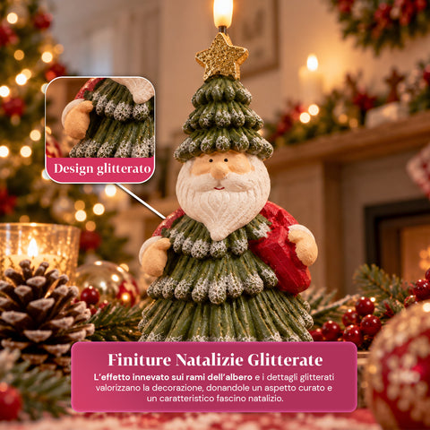 Batteriebetriebene LED-Weihnachtskerze in 3 Varianten – Weihnachtsmann mit Baum, Teddybär und Bärengesicht, realistisch wirkende Flamme, Weihnachtsdekoration