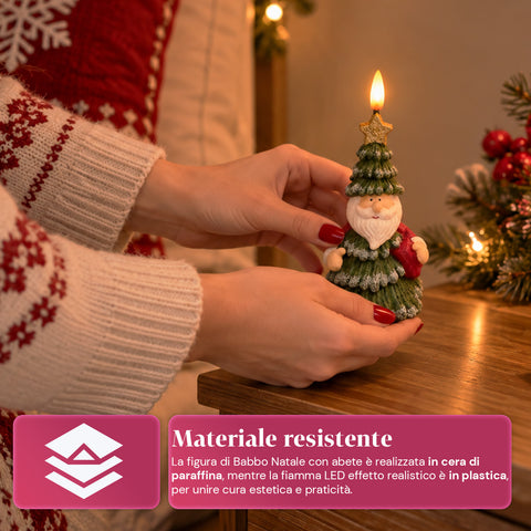 Batteriebetriebene LED-Weihnachtskerze in 3 Varianten – Weihnachtsmann mit Baum, Teddybär und Bärengesicht, realistisch wirkende Flamme, Weihnachtsdekoration