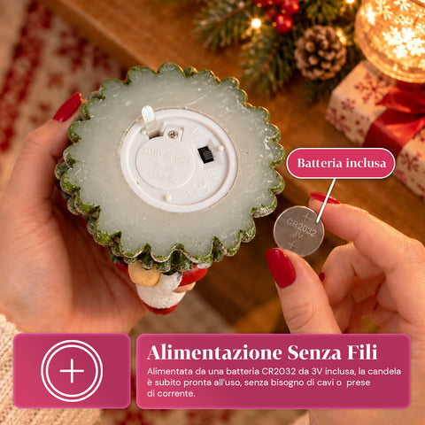 Batteriebetriebene LED-Weihnachtskerze in 3 Varianten – Weihnachtsmann mit Baum, Teddybär und Bärengesicht, realistisch wirkende Flamme, Weihnachtsdekoration