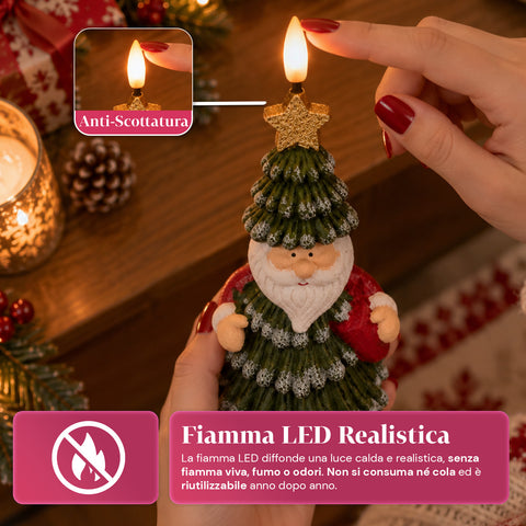 Batteriebetriebene LED-Weihnachtskerze in 3 Varianten – Weihnachtsmann mit Baum, Teddybär und Bärengesicht, realistisch wirkende Flamme, Weihnachtsdekoration