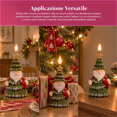 Batteriebetriebene LED-Weihnachtskerze in 3 Varianten – Weihnachtsmann mit Baum, Teddybär und Bärengesicht, realistisch wirkende Flamme, Weihnachtsdekoration