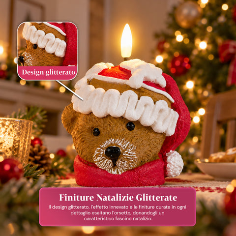 Batteriebetriebene LED-Weihnachtskerze in 3 Varianten – Weihnachtsmann mit Baum, Teddybär und Bärengesicht, realistisch wirkende Flamme, Weihnachtsdekoration