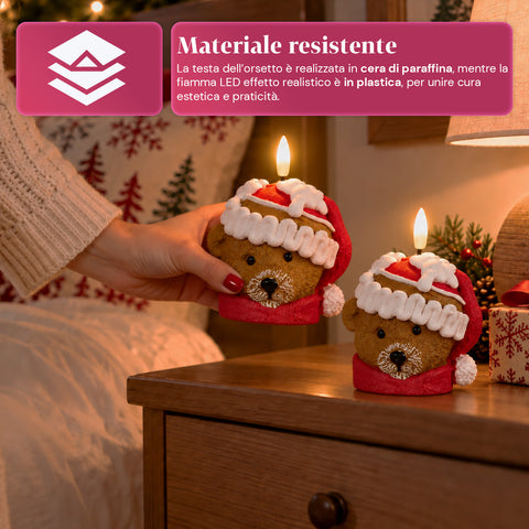 Batteriebetriebene LED-Weihnachtskerze in 3 Varianten – Weihnachtsmann mit Baum, Teddybär und Bärengesicht, realistisch wirkende Flamme, Weihnachtsdekoration