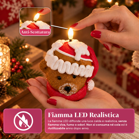 Batteriebetriebene LED-Weihnachtskerze in 3 Varianten – Weihnachtsmann mit Baum, Teddybär und Bärengesicht, realistisch wirkende Flamme, Weihnachtsdekoration
