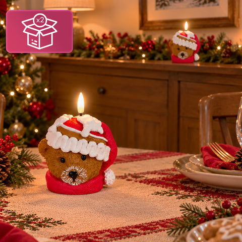 Batteriebetriebene LED-Weihnachtskerze in 3 Varianten – Weihnachtsmann mit Baum, Teddybär und Bärengesicht, realistisch wirkende Flamme, Weihnachtsdekoration