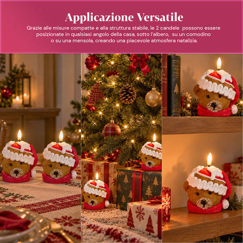 Batteriebetriebene LED-Weihnachtskerze in 3 Varianten – Weihnachtsmann mit Baum, Teddybär und Bärengesicht, realistisch wirkende Flamme, Weihnachtsdekoration