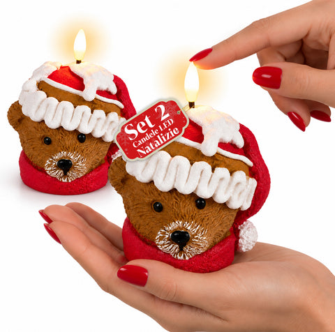 Batteriebetriebene LED-Weihnachtskerze in 3 Varianten – Weihnachtsmann mit Baum, Teddybär und Bärengesicht, realistisch wirkende Flamme, Weihnachtsdekoration