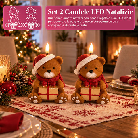 Batteriebetriebene LED-Weihnachtskerze in 3 Varianten – Weihnachtsmann mit Baum, Teddybär und Bärengesicht, realistisch wirkende Flamme, Weihnachtsdekoration