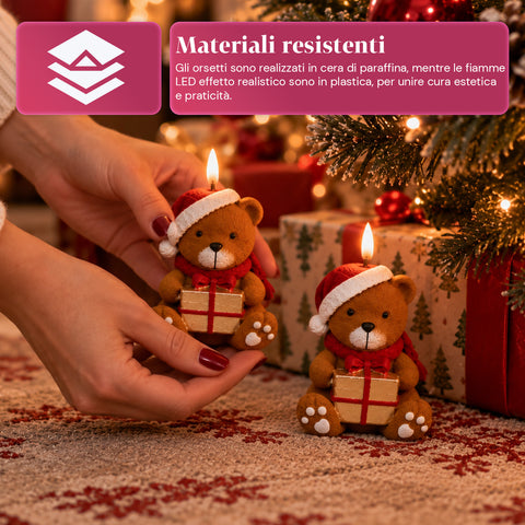 Batteriebetriebene LED-Weihnachtskerze in 3 Varianten – Weihnachtsmann mit Baum, Teddybär und Bärengesicht, realistisch wirkende Flamme, Weihnachtsdekoration