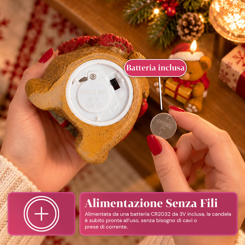 Batteriebetriebene LED-Weihnachtskerze in 3 Varianten – Weihnachtsmann mit Baum, Teddybär und Bärengesicht, realistisch wirkende Flamme, Weihnachtsdekoration